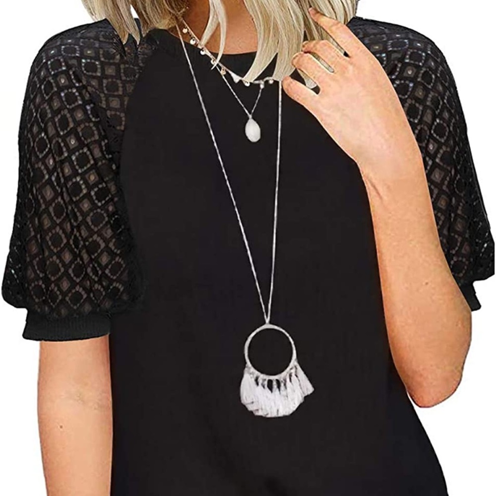 Womens short sleeve top with lace sleeves